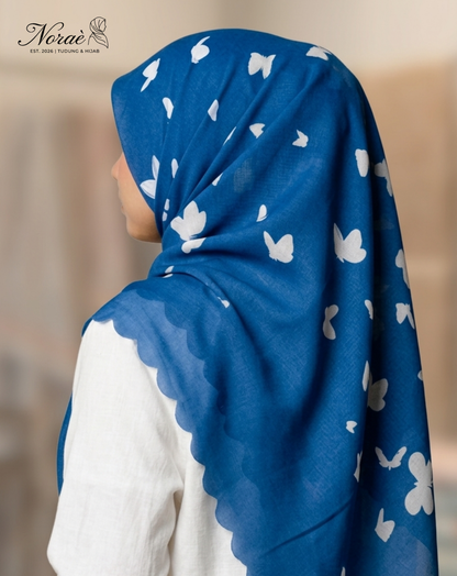 TUDUNG BAWAL PRINTED BIDANG 48 Cotton Voile ButterFly Design