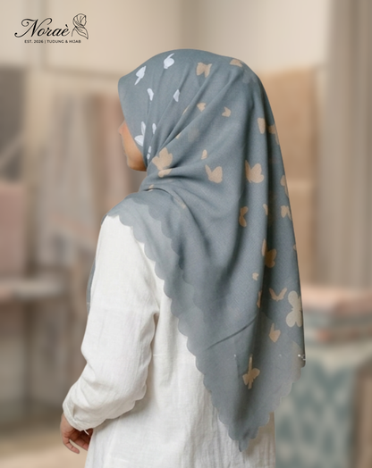 TUDUNG BAWAL PRINTED BIDANG 48 Cotton Voile ButterFly Design