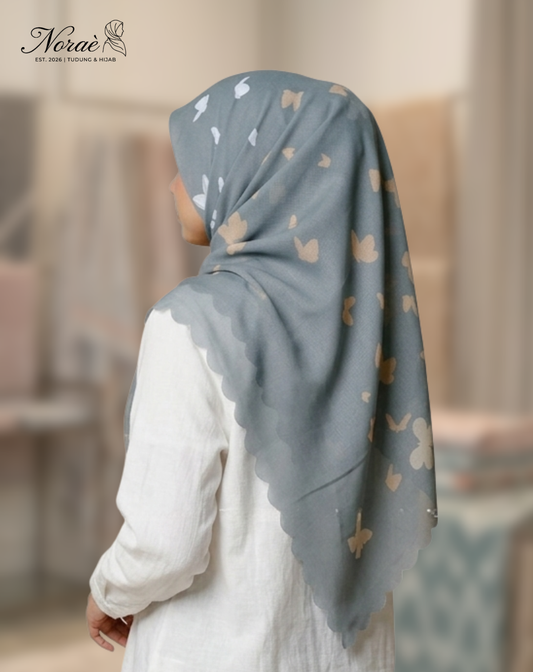 TUDUNG BAWAL PRINTED BIDANG 48 Cotton Voile ButterFly Design