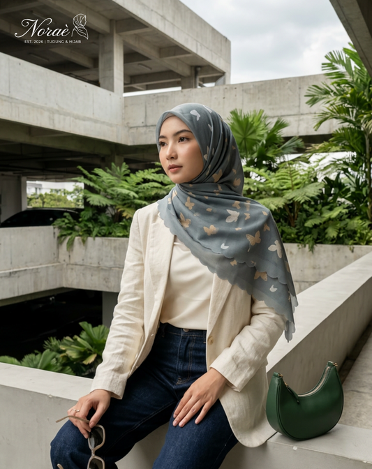 TUDUNG BAWAL PRINTED BIDANG 48 Cotton Voile ButterFly Design