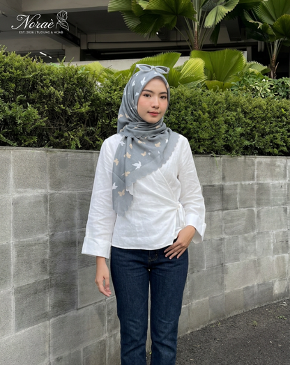 TUDUNG BAWAL PRINTED BIDANG 48 Cotton Voile ButterFly Design