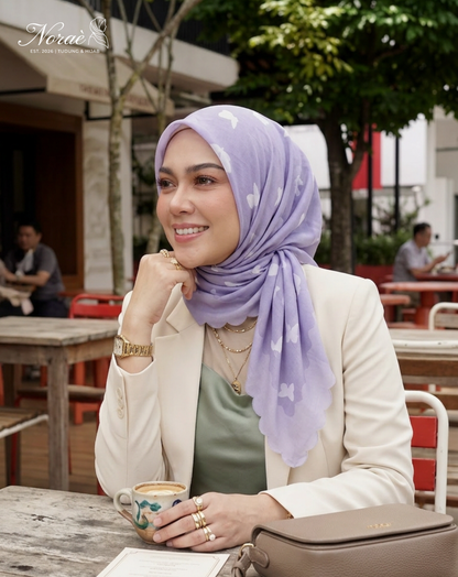 TUDUNG BAWAL PRINTED BIDANG 48 Cotton Voile ButterFly Design