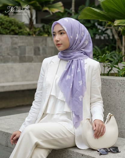 TUDUNG BAWAL PRINTED BIDANG 48 Cotton Voile ButterFly Design