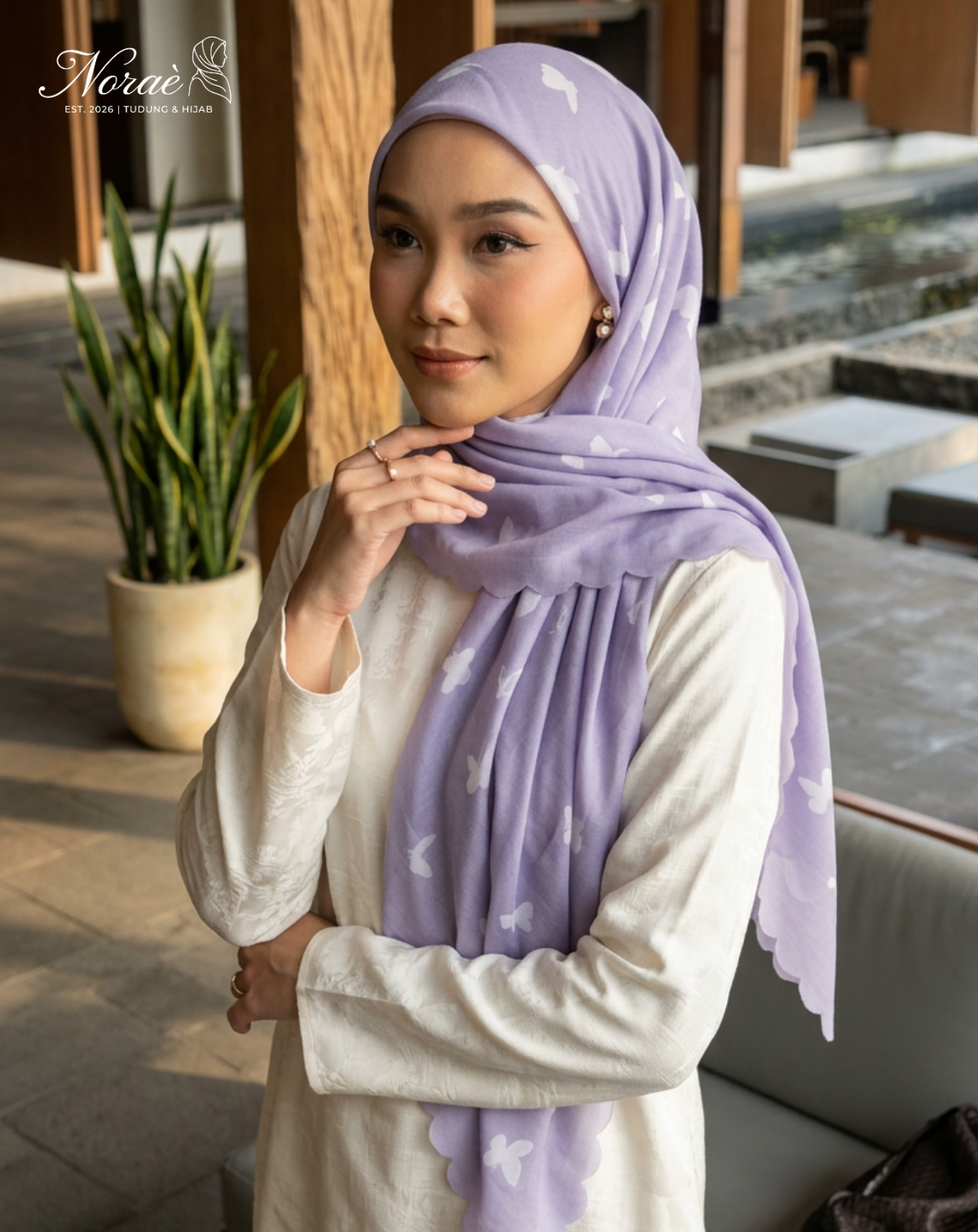 TUDUNG BAWAL PRINTED BIDANG 48 Cotton Voile ButterFly Design
