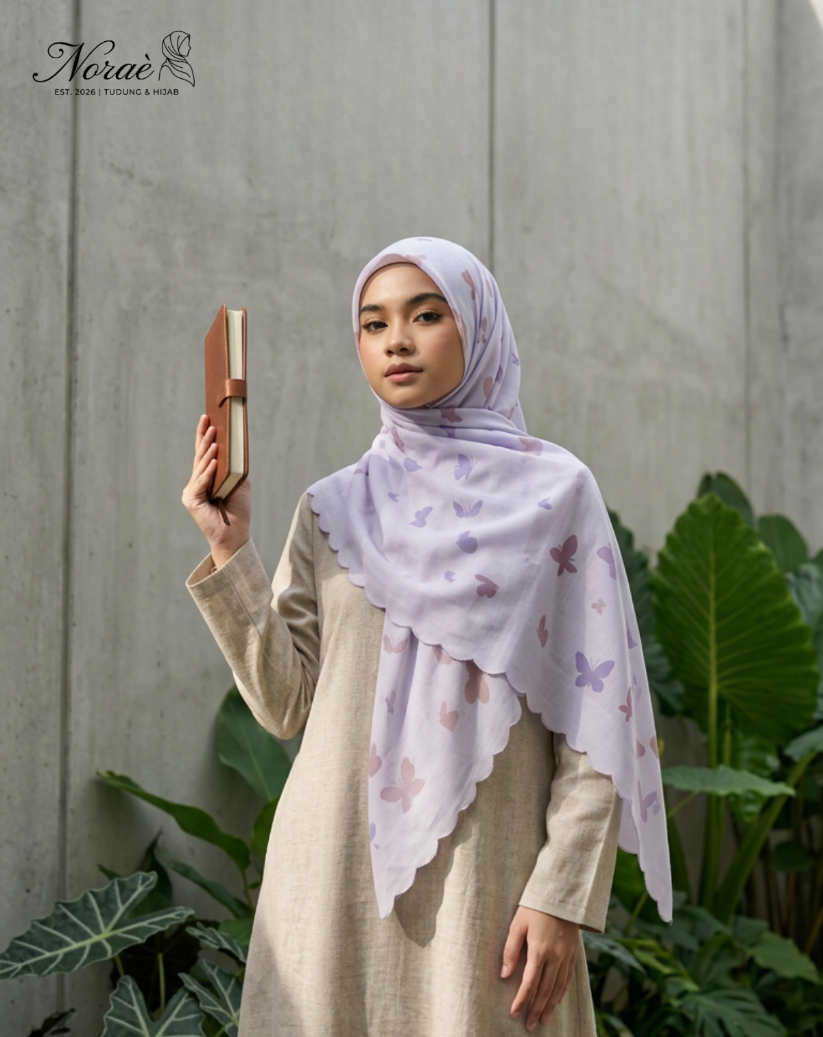TUDUNG BAWAL PRINTED BIDANG 48 Cotton Voile ButterFly Design