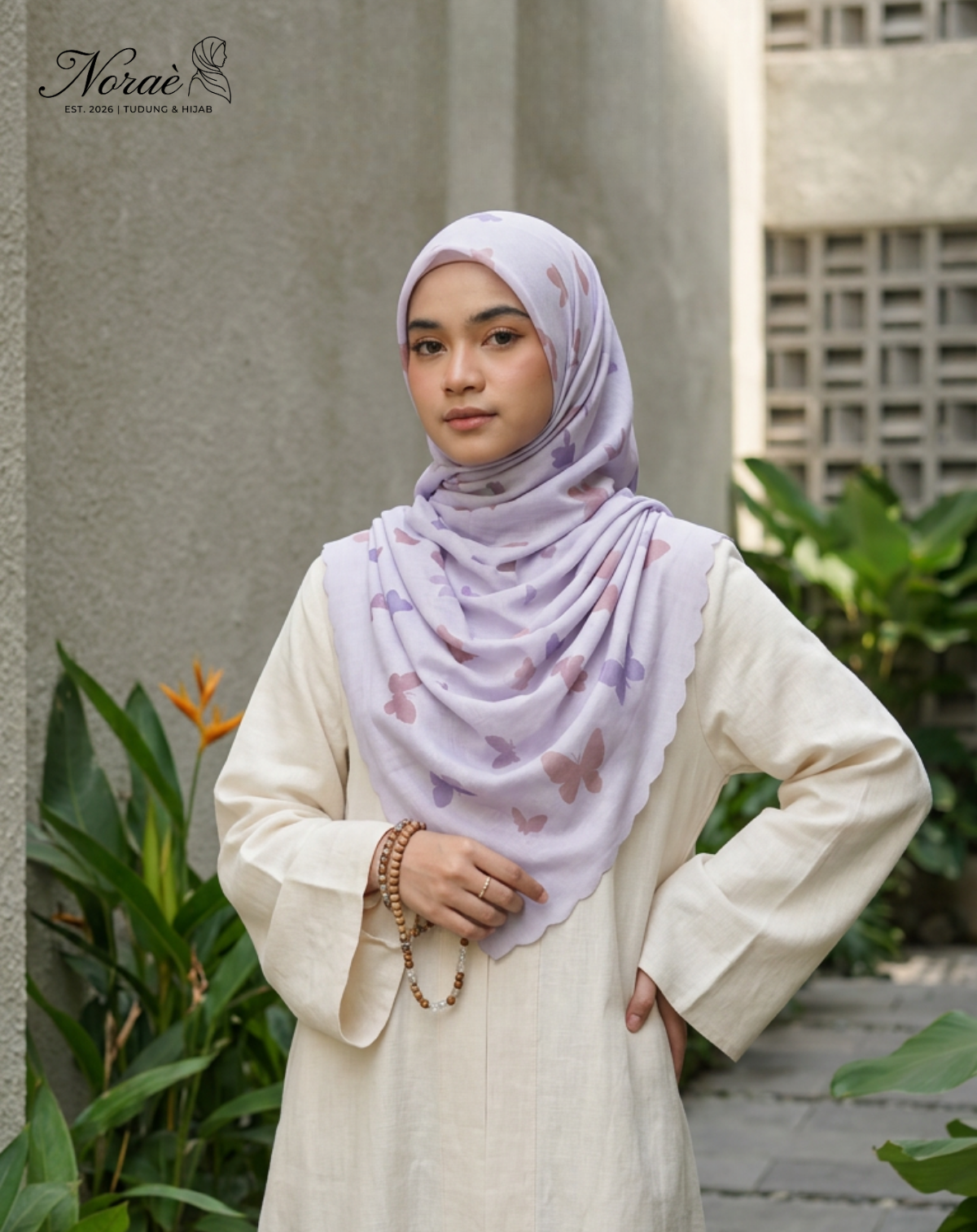 TUDUNG BAWAL PRINTED BIDANG 48 Cotton Voile ButterFly Design