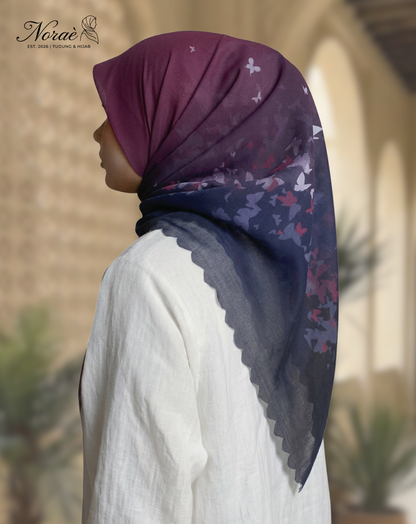 TUDUNG BAWAL PRINTED BIDANG 48 Cotton Voile Gradient Butterfly Design