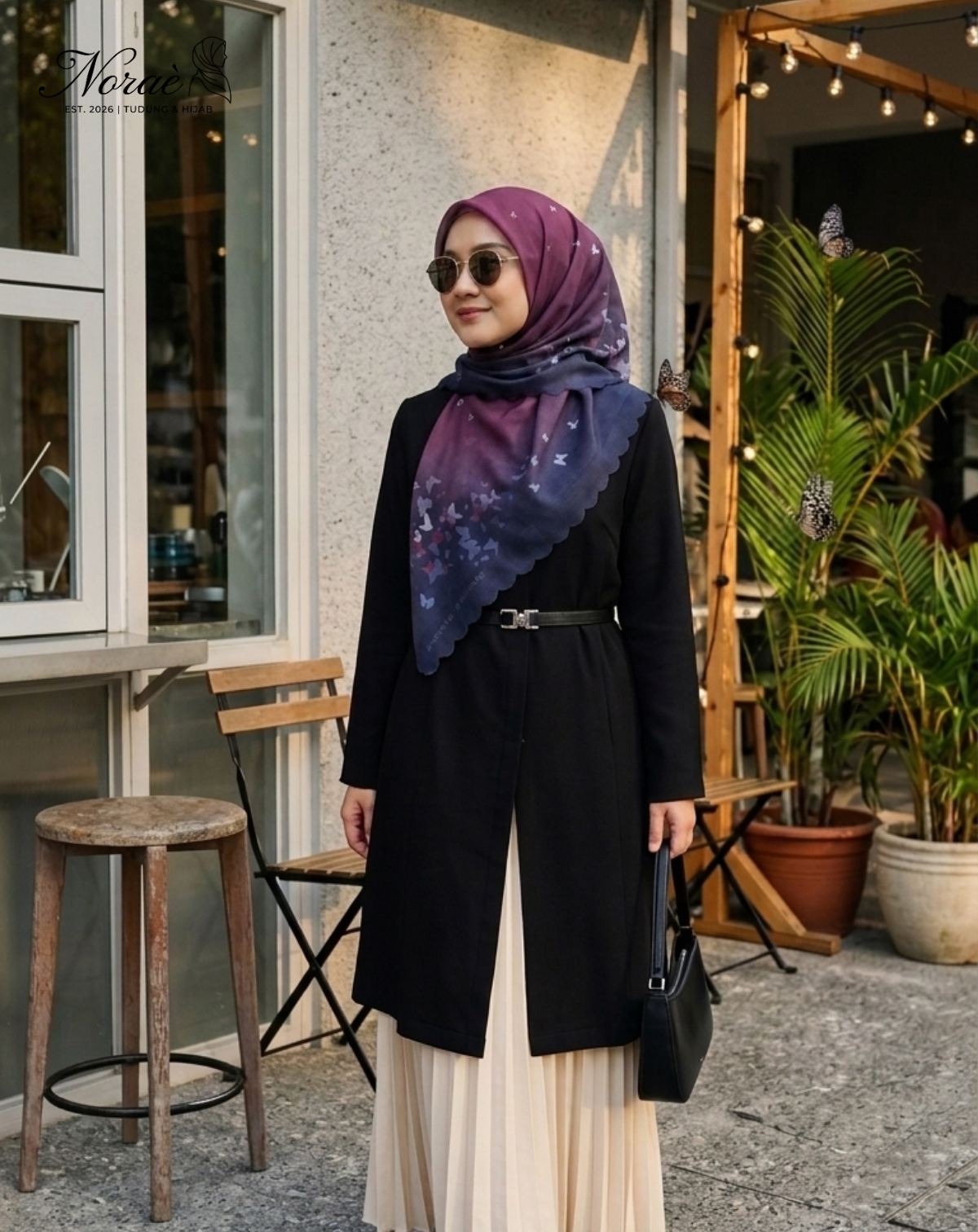TUDUNG BAWAL PRINTED BIDANG 48 Cotton Voile Gradient Butterfly Design