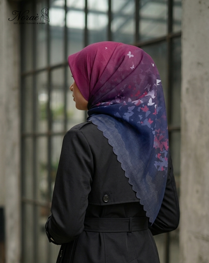 TUDUNG BAWAL PRINTED BIDANG 48 Cotton Voile Gradient Butterfly Design