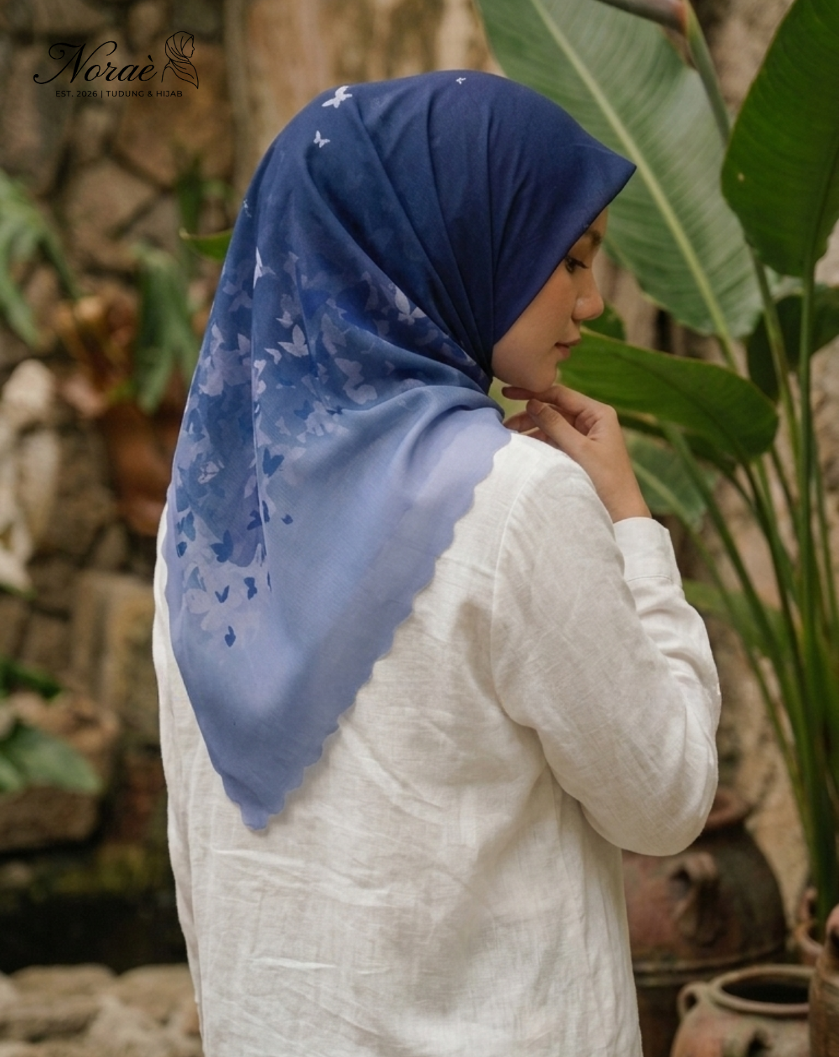 TUDUNG BAWAL PRINTED BIDANG 48 Cotton Voile Gradient Butterfly Design