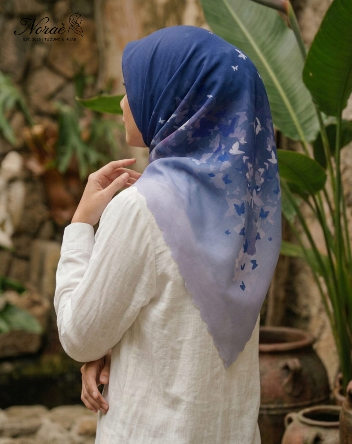 TUDUNG BAWAL PRINTED BIDANG 48 Cotton Voile Gradient Butterfly Design