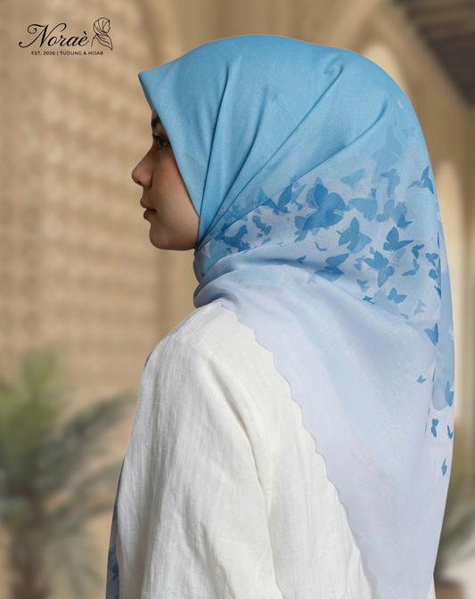TUDUNG BAWAL PRINTED BIDANG 48 Cotton Voile Gradient Butterfly Design