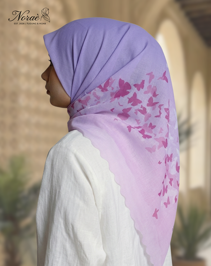 TUDUNG BAWAL PRINTED BIDANG 48 Cotton Voile Gradient Butterfly Design
