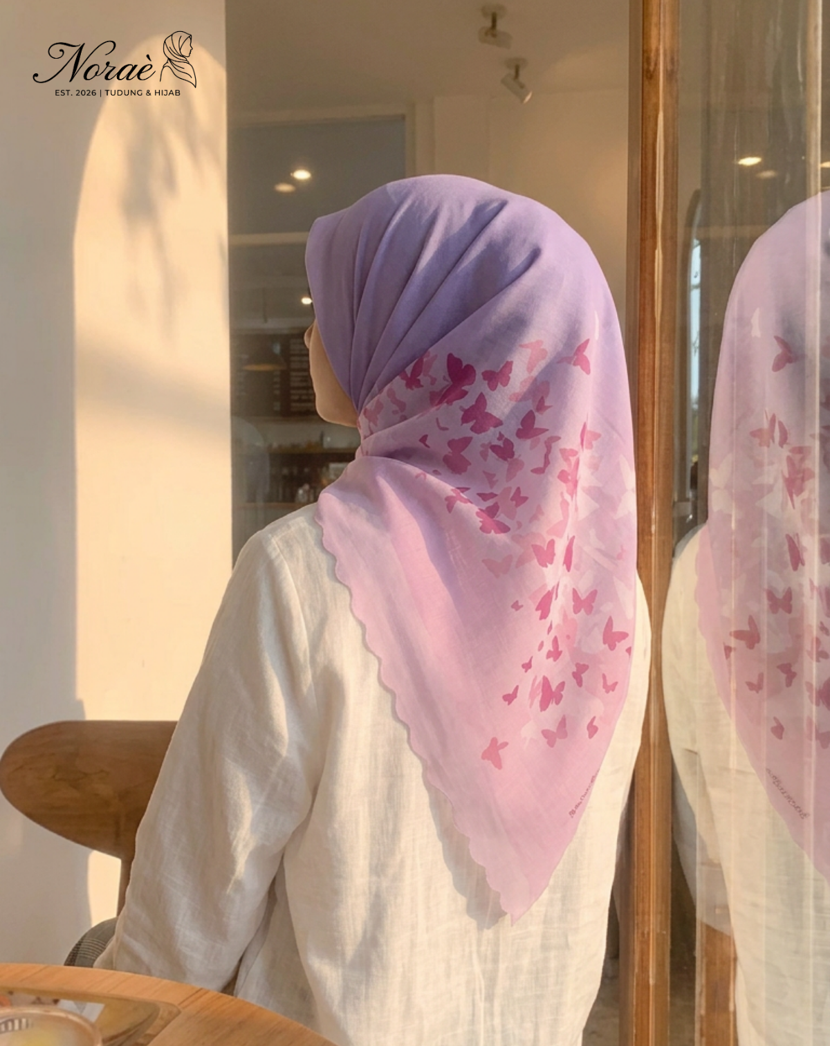 TUDUNG BAWAL PRINTED BIDANG 48 Cotton Voile Gradient Butterfly Design