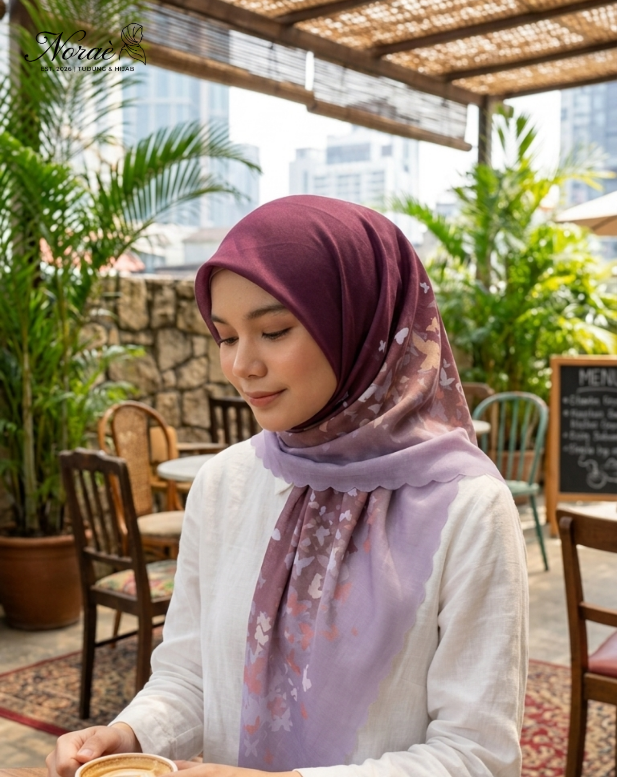 TUDUNG BAWAL PRINTED BIDANG 48 Cotton Voile Gradient Butterfly Design