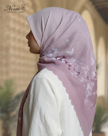TUDUNG BAWAL PRINTED BIDANG 48 Cotton Voile Gradient Butterfly Design