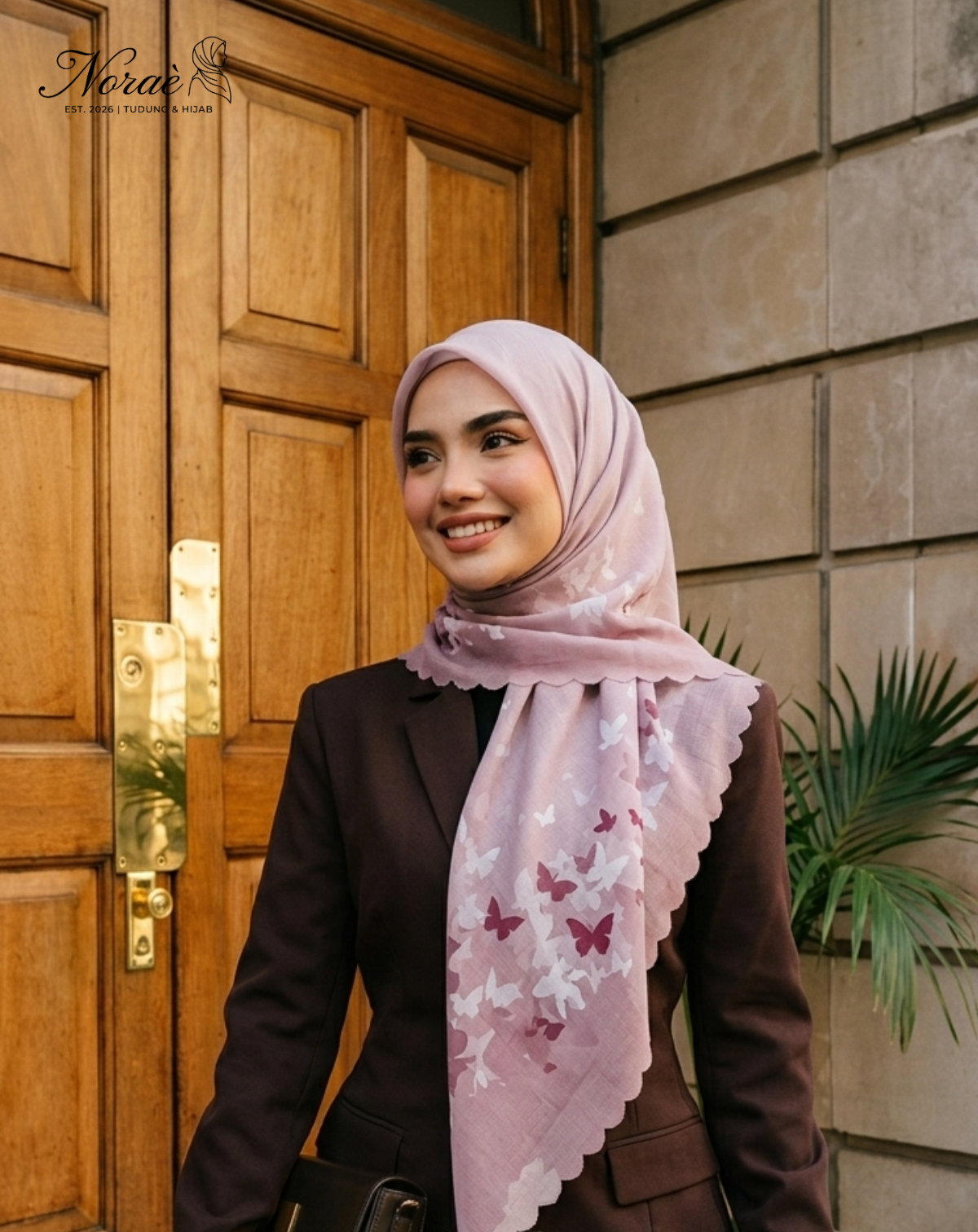 TUDUNG BAWAL PRINTED BIDANG 48 Cotton Voile Gradient Butterfly Design