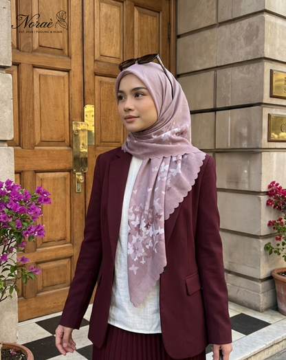 TUDUNG BAWAL PRINTED BIDANG 48 Cotton Voile Gradient Butterfly Design