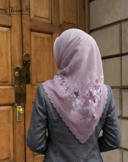 TUDUNG BAWAL PRINTED BIDANG 48 Cotton Voile Gradient Butterfly Design