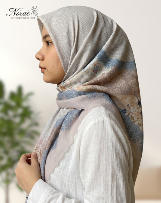 TUDUNG BAWAL PRINTED BIDANG 48 Cotton Voile Layer Flower Design
