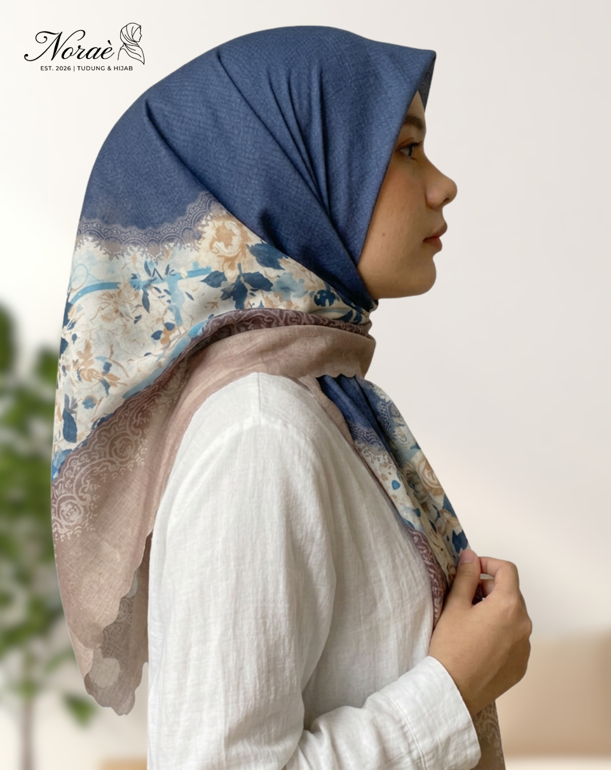 TUDUNG BAWAL PRINTED BIDANG 48 Cotton Voile Layer Flower Design