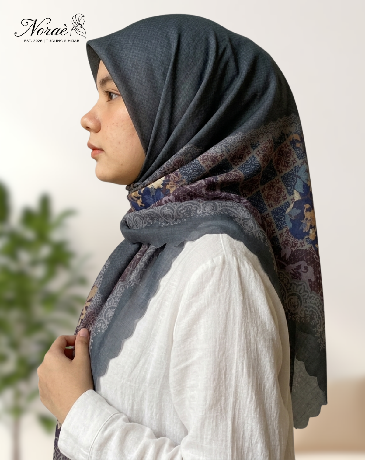 TUDUNG BAWAL PRINTED BIDANG 48 Cotton Voile Layer Flower Design