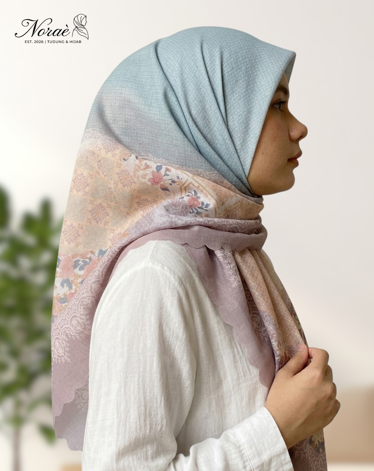 TUDUNG BAWAL PRINTED BIDANG 48 Cotton Voile Layer Flower Design