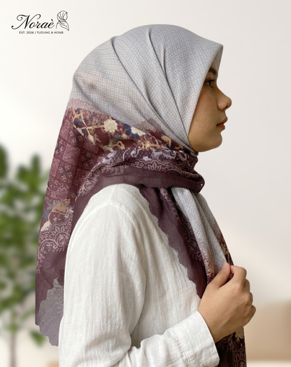 TUDUNG BAWAL PRINTED BIDANG 48 Cotton Voile Layer Flower Design