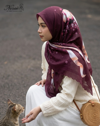 TUDUNG BAWAL PRINTED BIDANG 48 Cotton Voile Ribbon Design