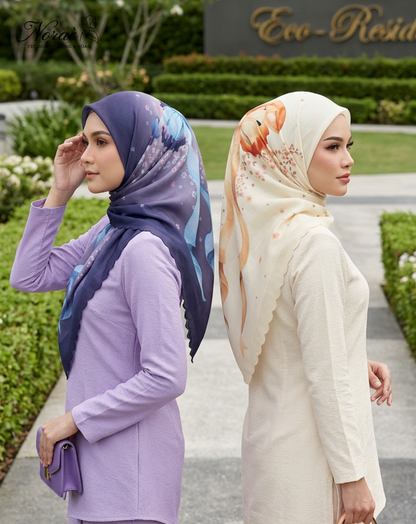 TUDUNG BAWAL PRINTED BIDANG 48 Cotton Voile Ribbon Design