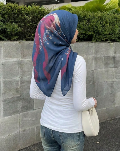 TUDUNG BAWAL PRINTED BIDANG 48 Cotton Voile Ribbon Design