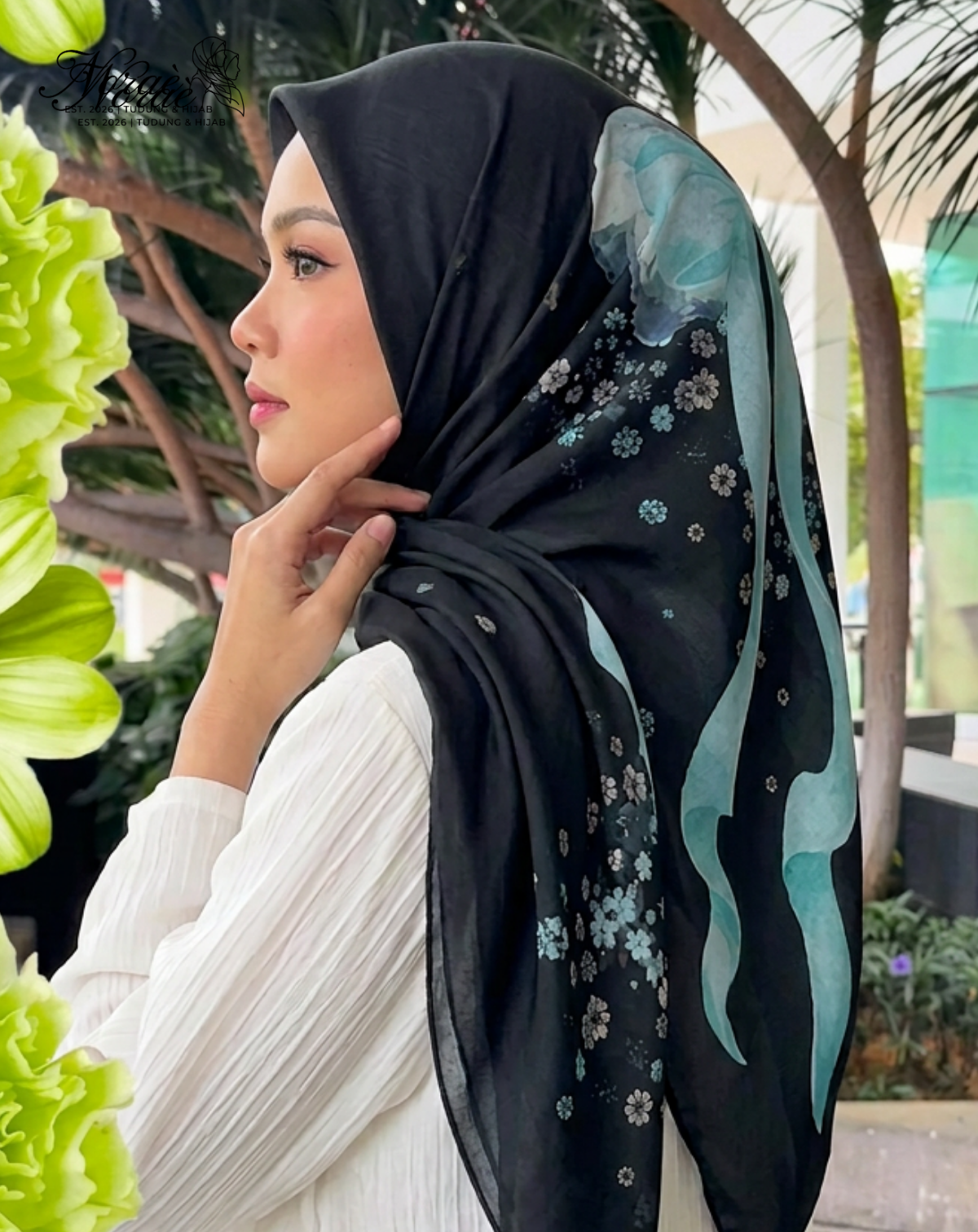 TUDUNG BAWAL PRINTED BIDANG 48 Cotton Voile Ribbon Design