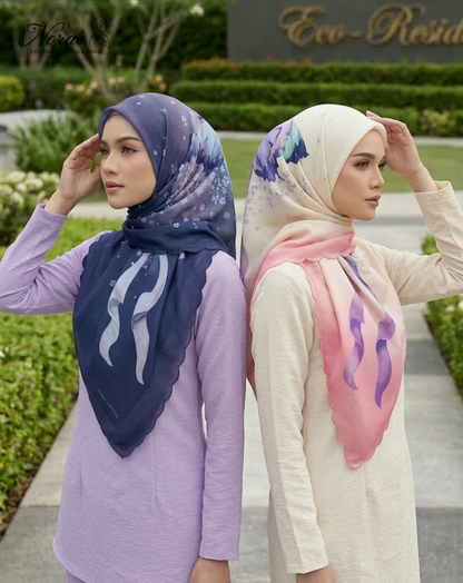 TUDUNG BAWAL PRINTED BIDANG 48 Cotton Voile Ribbon Design