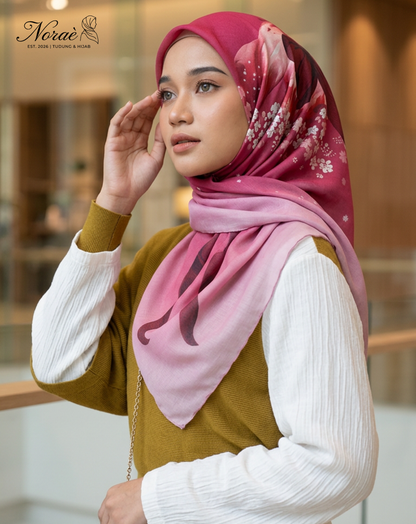 TUDUNG BAWAL PRINTED BIDANG 48 Cotton Voile Ribbon Design