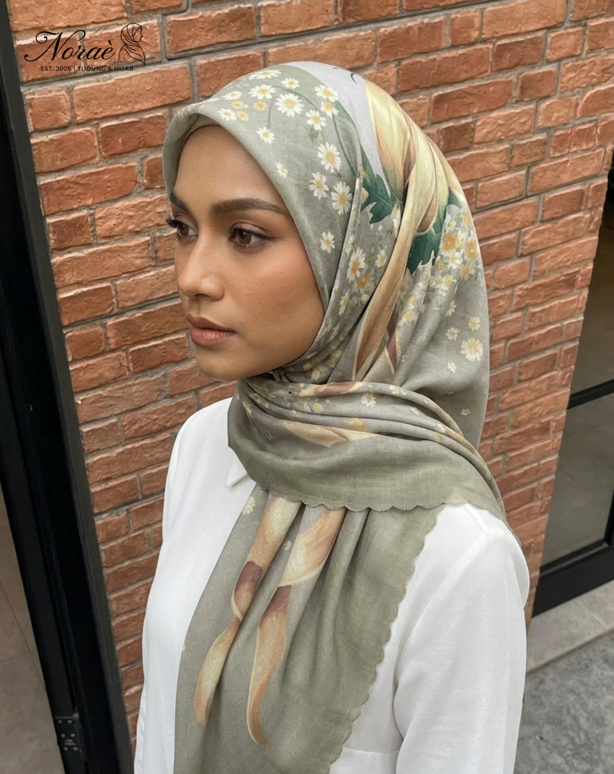 TUDUNG BAWAL PRINTED BIDANG 48 Cotton Voile Ribbon Design
