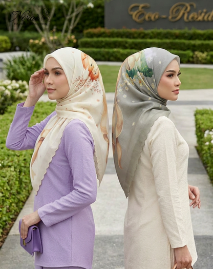 TUDUNG BAWAL PRINTED BIDANG 48 Cotton Voile Ribbon Design