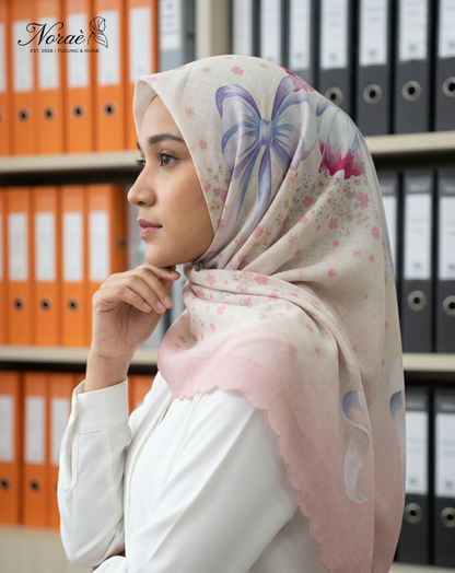 TUDUNG BAWAL PRINTED BIDANG 48 Cotton Voile Ribbon Design