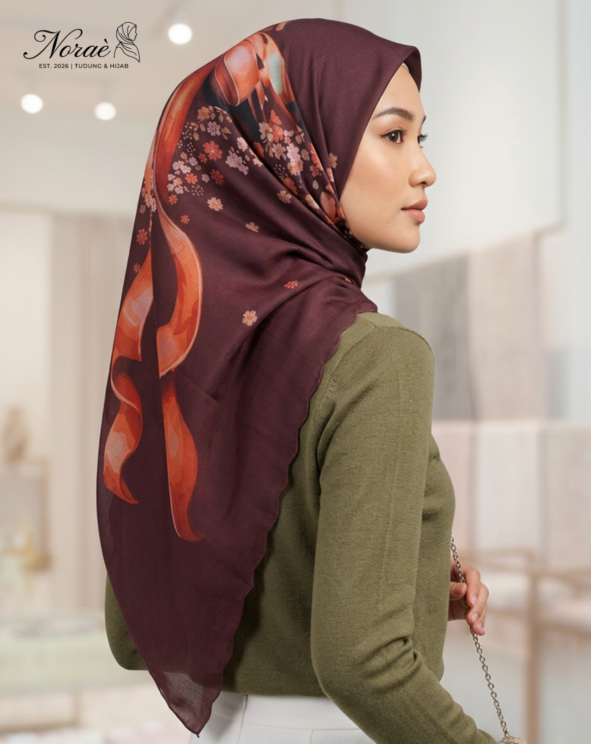 TUDUNG BAWAL PRINTED BIDANG 48 Cotton Voile Ribbon Design