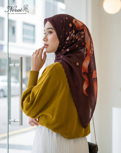 TUDUNG BAWAL PRINTED BIDANG 48 Cotton Voile Ribbon Design