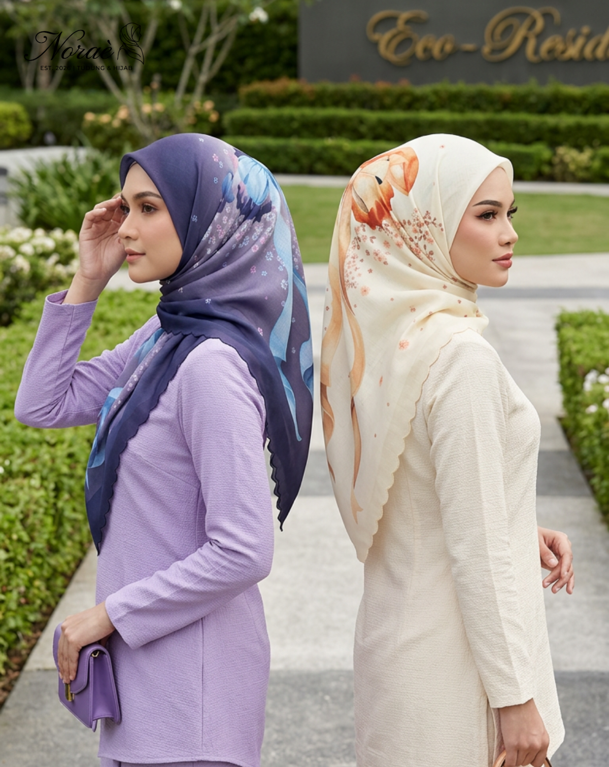 TUDUNG BAWAL PRINTED BIDANG 48 Cotton Voile Ribbon Design