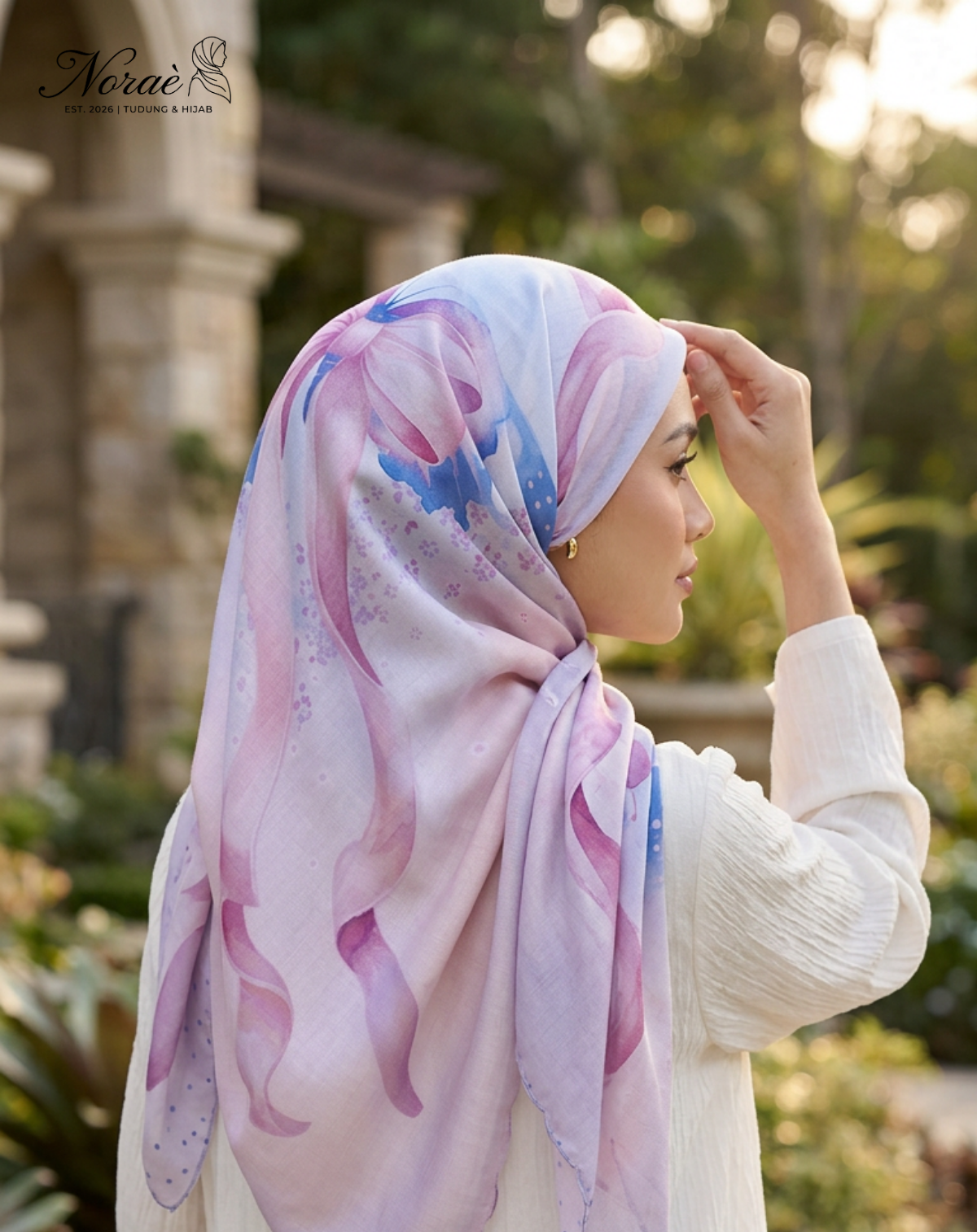 TUDUNG BAWAL PRINTED BIDANG 48 Cotton Voile Ribbon Design