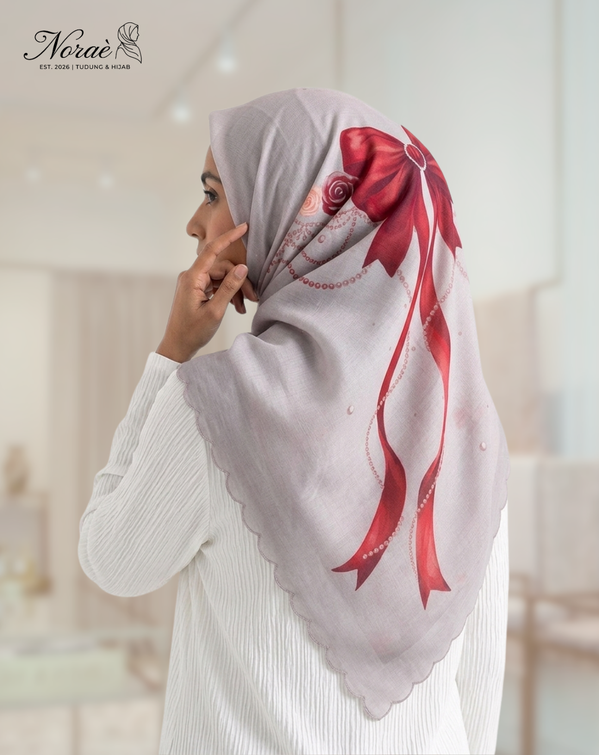 TUDUNG BAWAL PRINTED BIDANG 48 Cotton Voile Ribbon Bubble Design