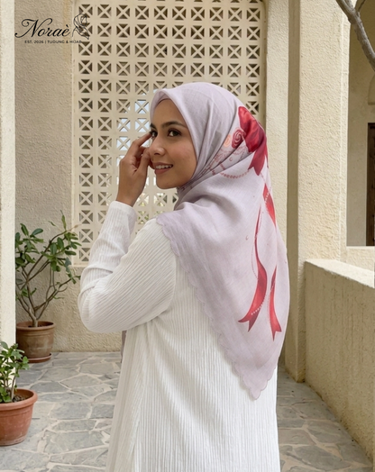 TUDUNG BAWAL PRINTED BIDANG 48 Cotton Voile Ribbon Bubble Design