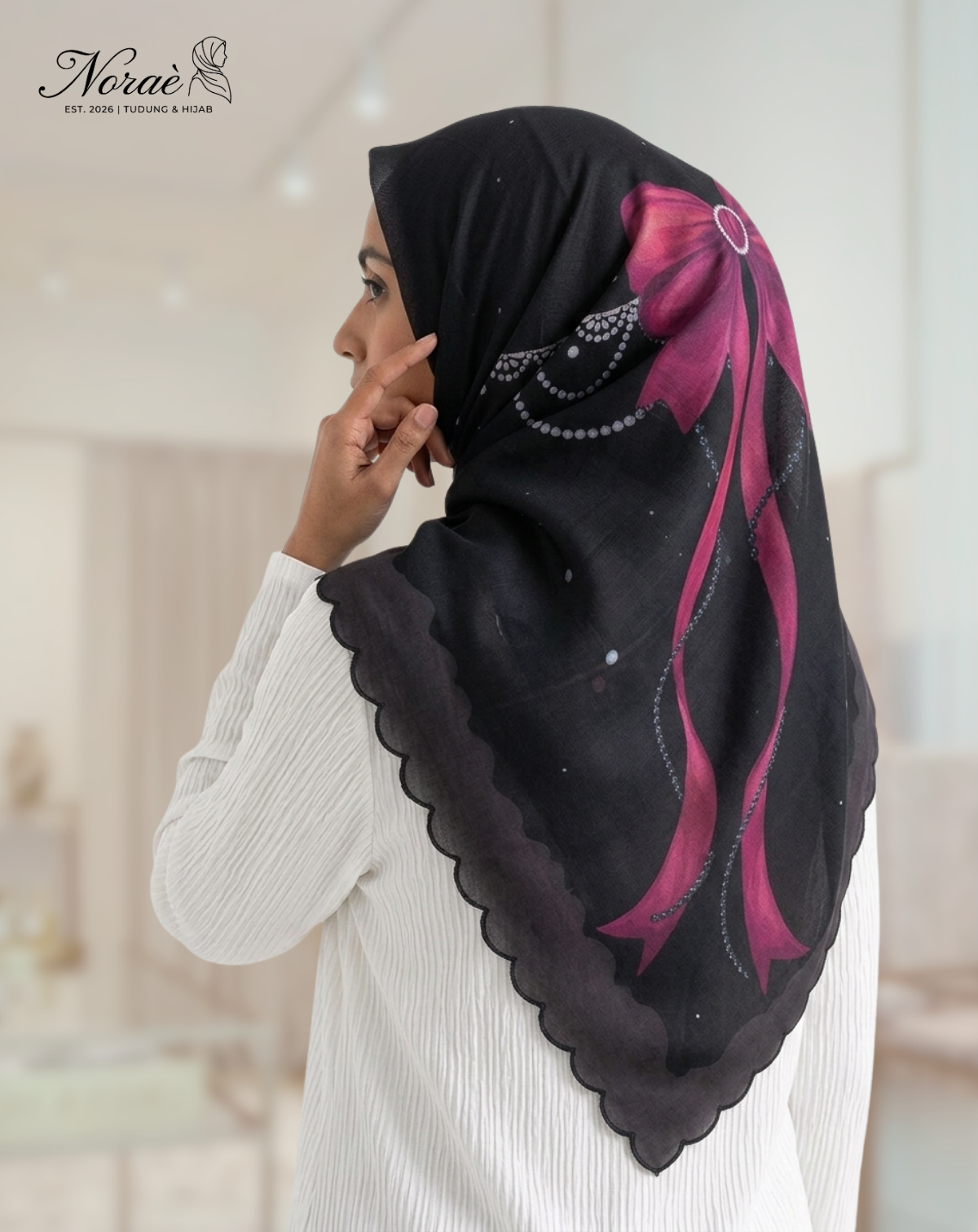 TUDUNG BAWAL PRINTED BIDANG 48 Cotton Voile Ribbon Bubble Design