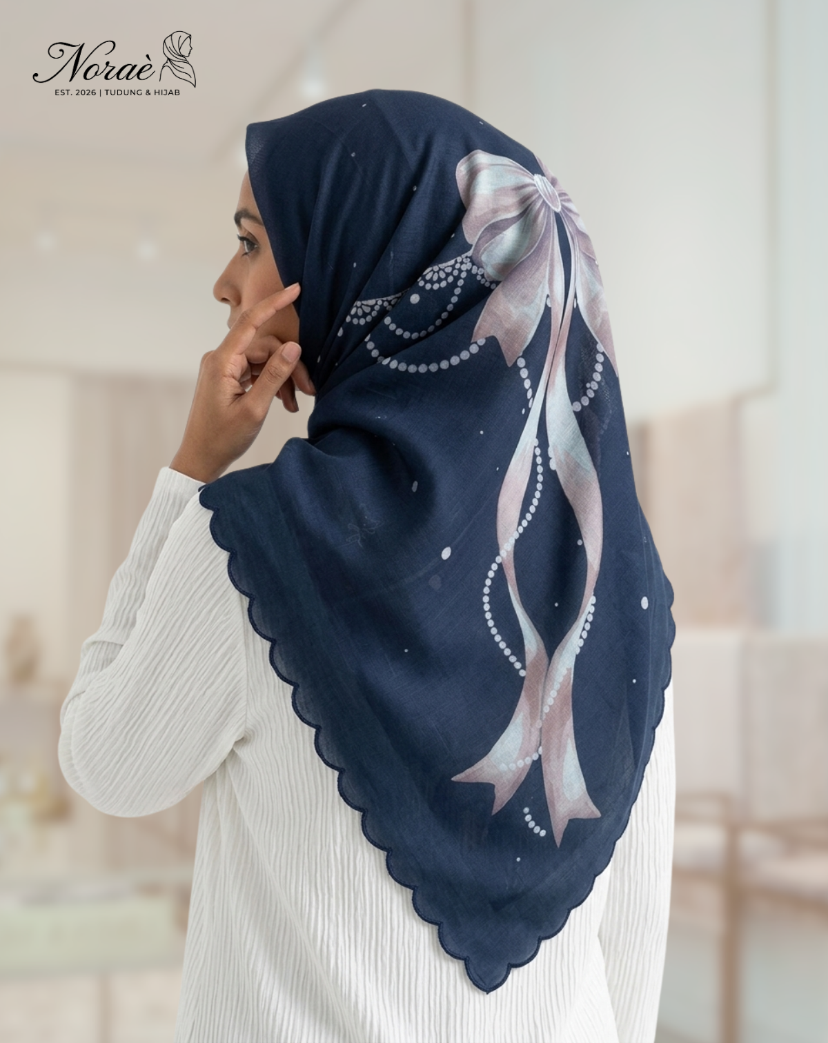 TUDUNG BAWAL PRINTED BIDANG 48 Cotton Voile Ribbon Bubble Design