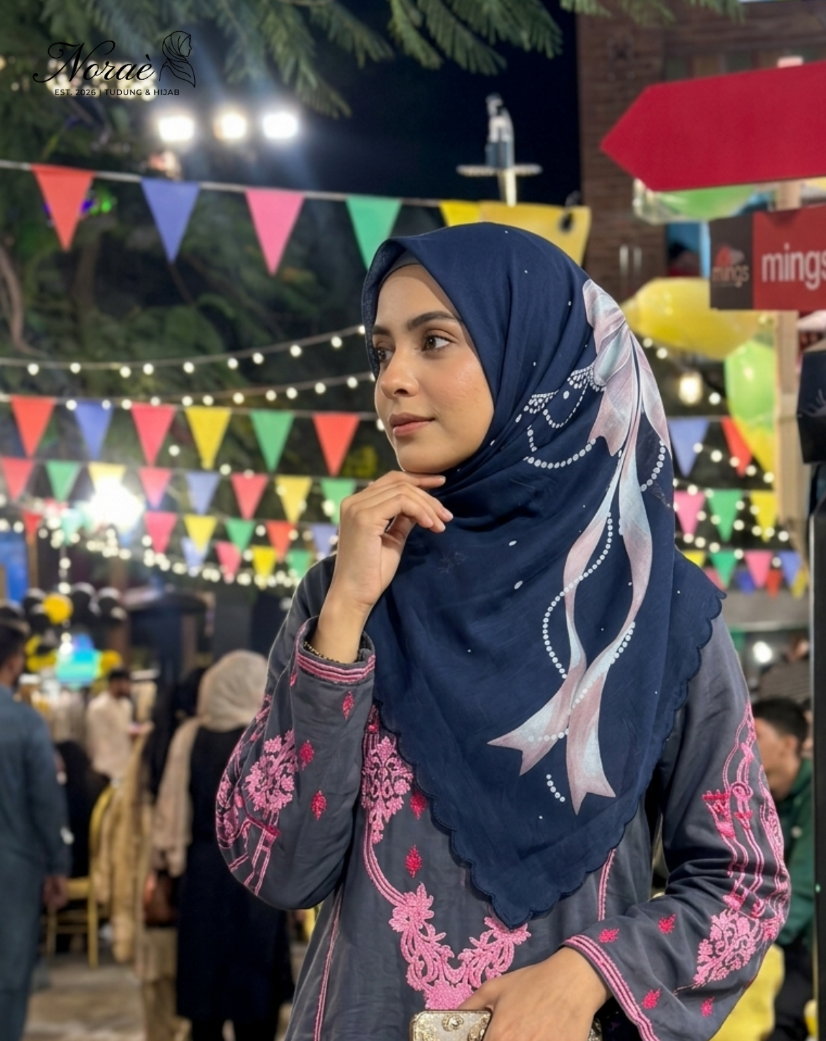 TUDUNG BAWAL PRINTED BIDANG 48 Cotton Voile Ribbon Bubble Design