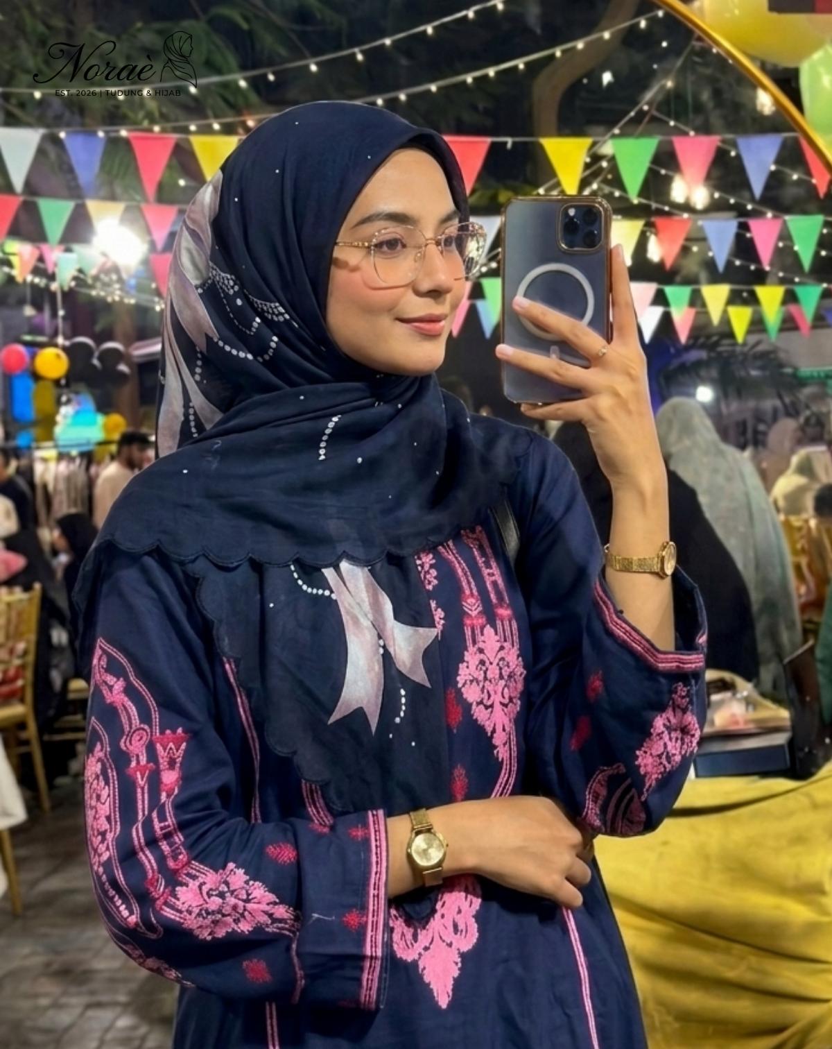 TUDUNG BAWAL PRINTED BIDANG 48 Cotton Voile Ribbon Bubble Design