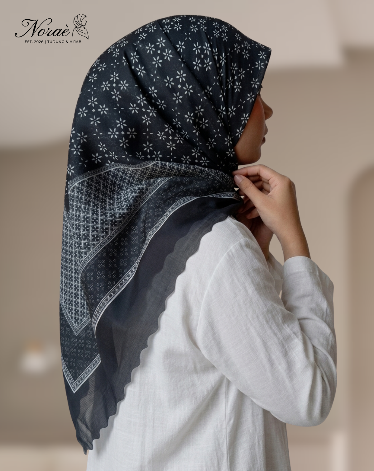 TUDUNG BAWAL PRINTED BIDANG 48 Cotton Voile Snow Flower Grid Design