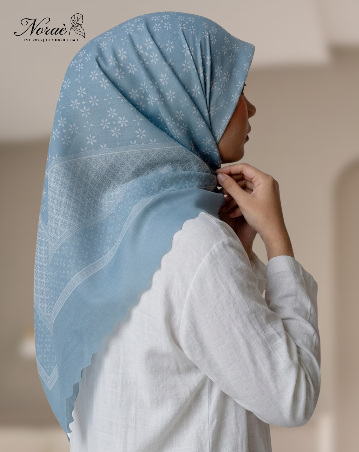 TUDUNG BAWAL PRINTED BIDANG 48 Cotton Voile Snow Flower Grid Design