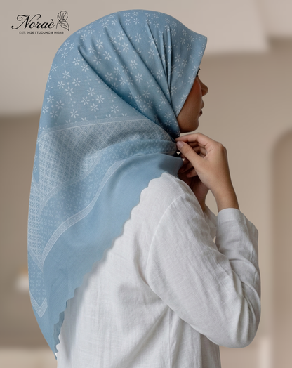 TUDUNG BAWAL PRINTED BIDANG 48 Cotton Voile Snow Flower Grid Design